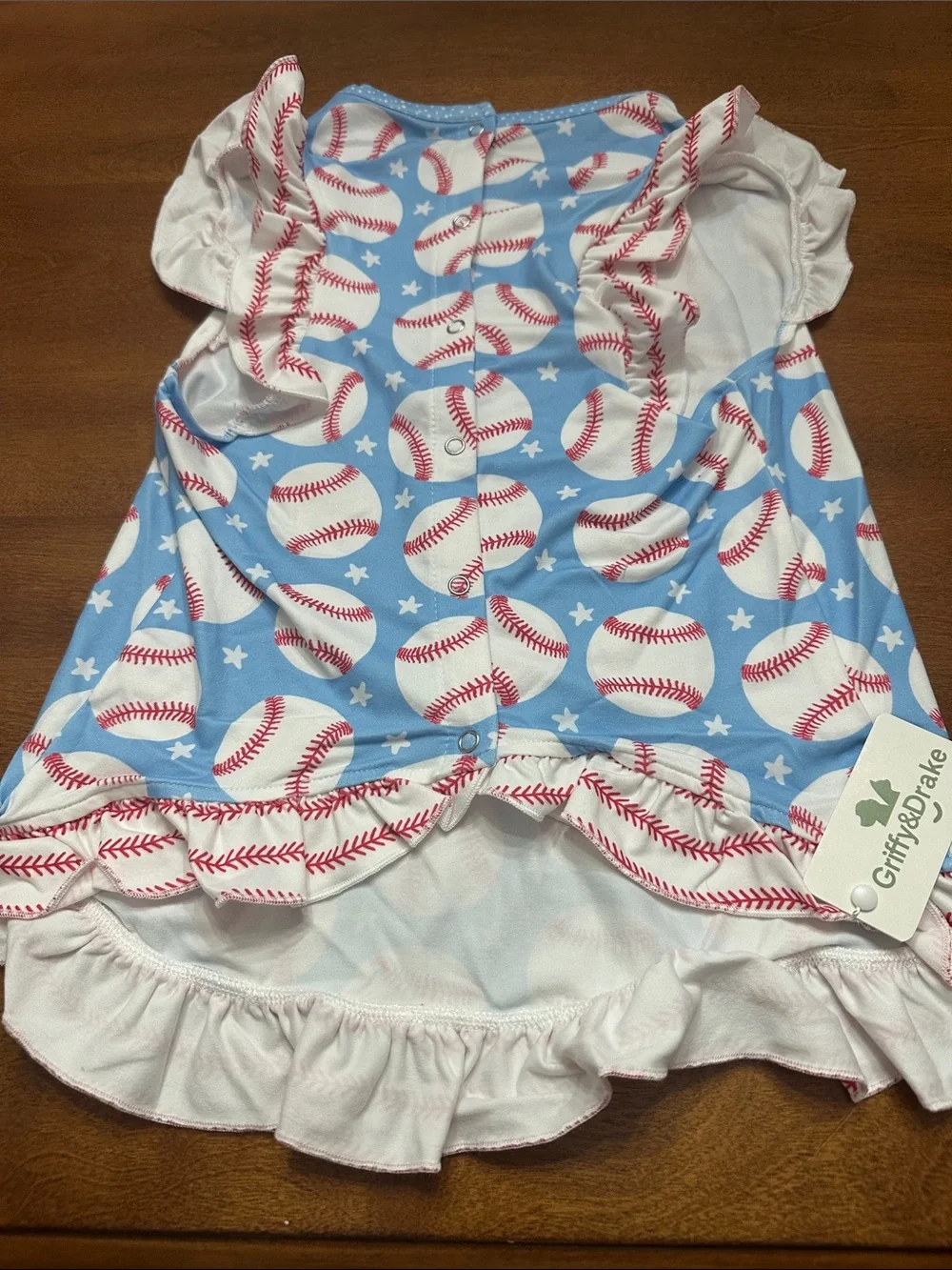 Griffy & Drake Baseball Ruffle Dog Shirt Dress – Large 20–29 lbs NWT